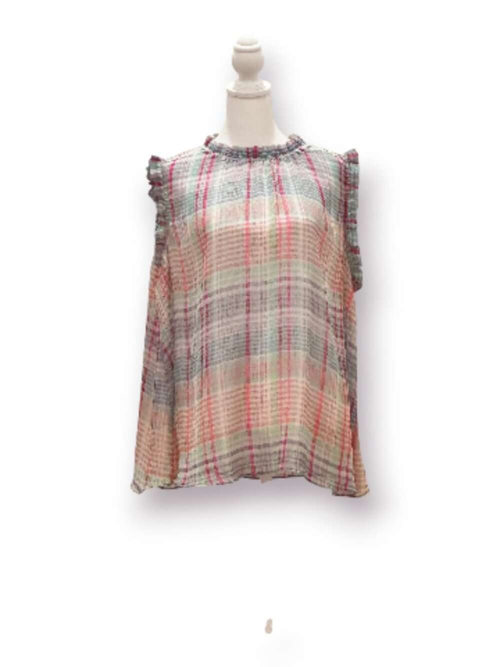 Belle Sky Plaid Ruffle Sleeveless Blouse Top XXL NWOT